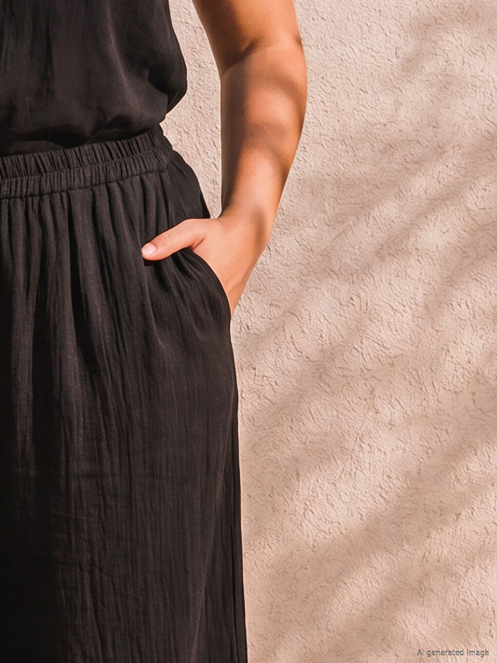Elastic Waist Wide Leg Women's Trousers-2