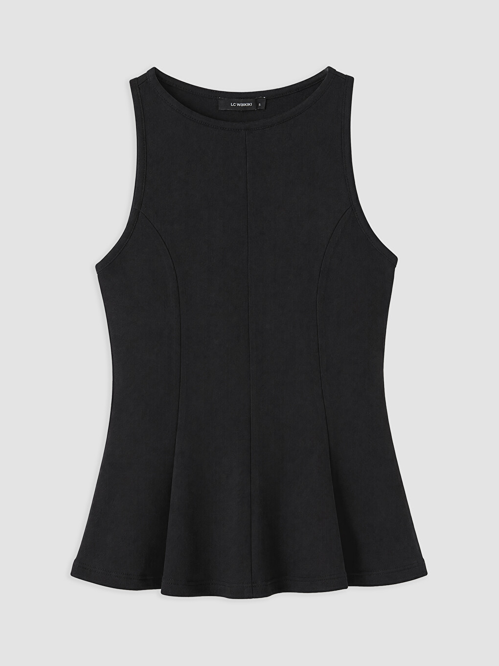 Siyah Bisiklet Yaka Peplum Bluz