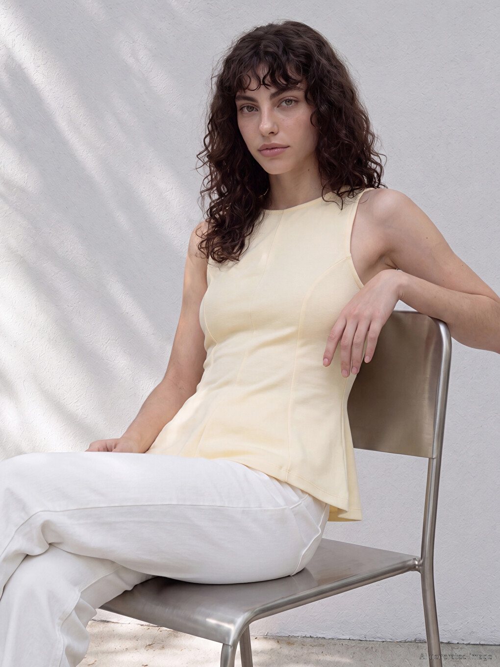 Sarı Bisiklet Yaka Peplum Bluz