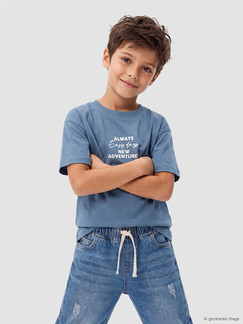İndigo Slogan Baskılı Erkek Çocuk Tişört