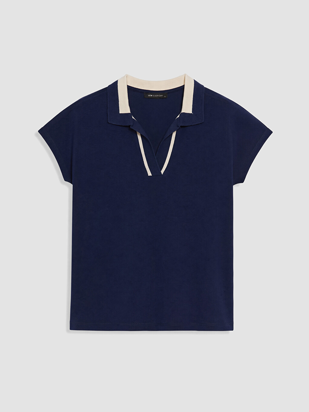 Lacivert Polo Yaka Kadın Tişört-4