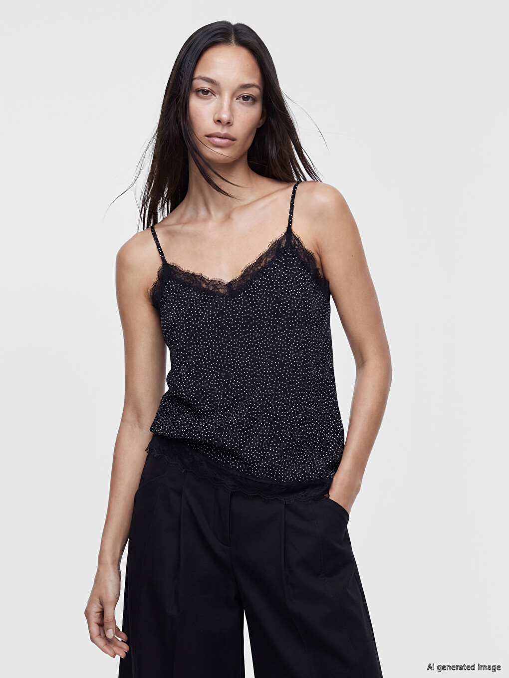 Strappy Polka Dot Lace Asymmetric Blouse