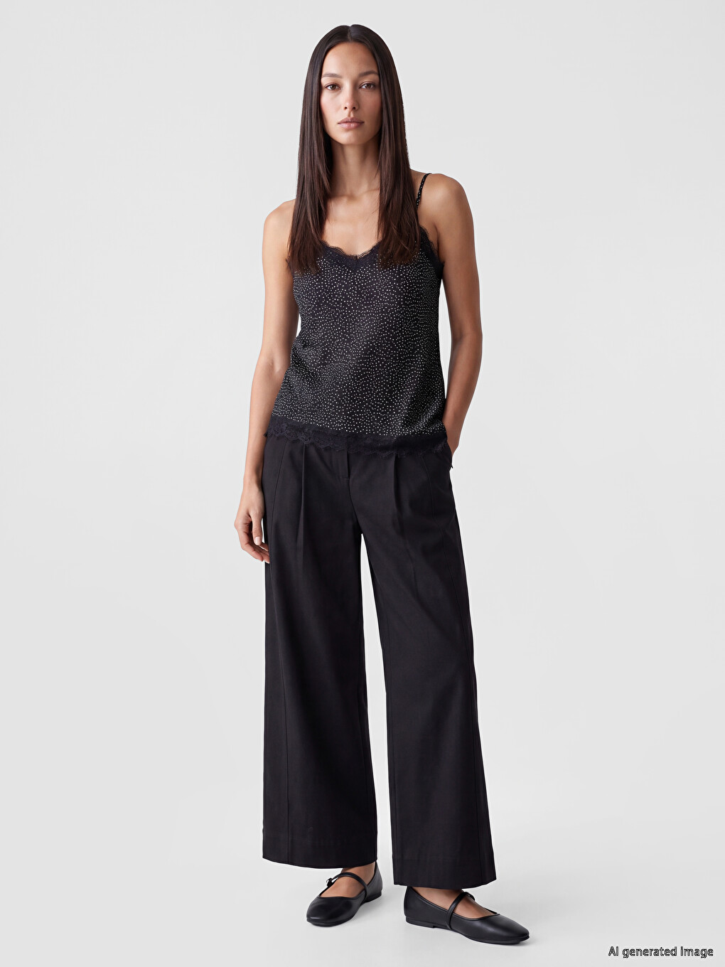 Strappy Polka Dot Lace Asymmetric Blouse-1