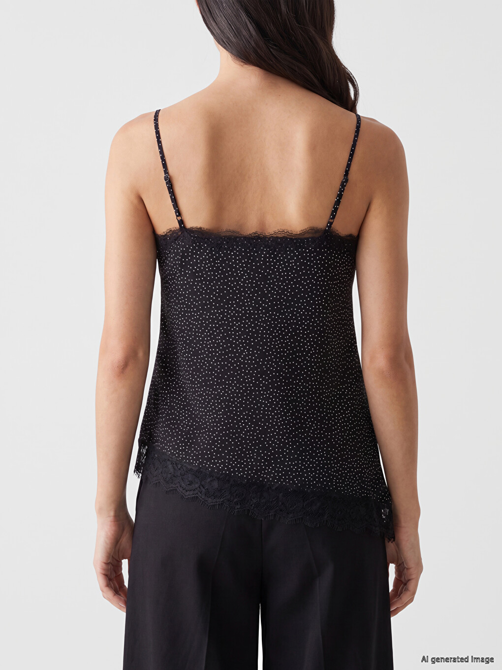 Strappy Polka Dot Lace Asymmetric Blouse-3