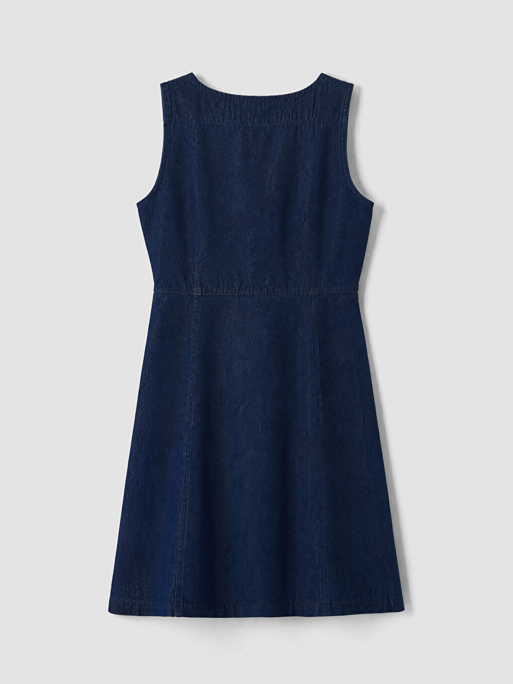 Lacivert Kare Yaka Düğmeli Mini Jean Elbise-1