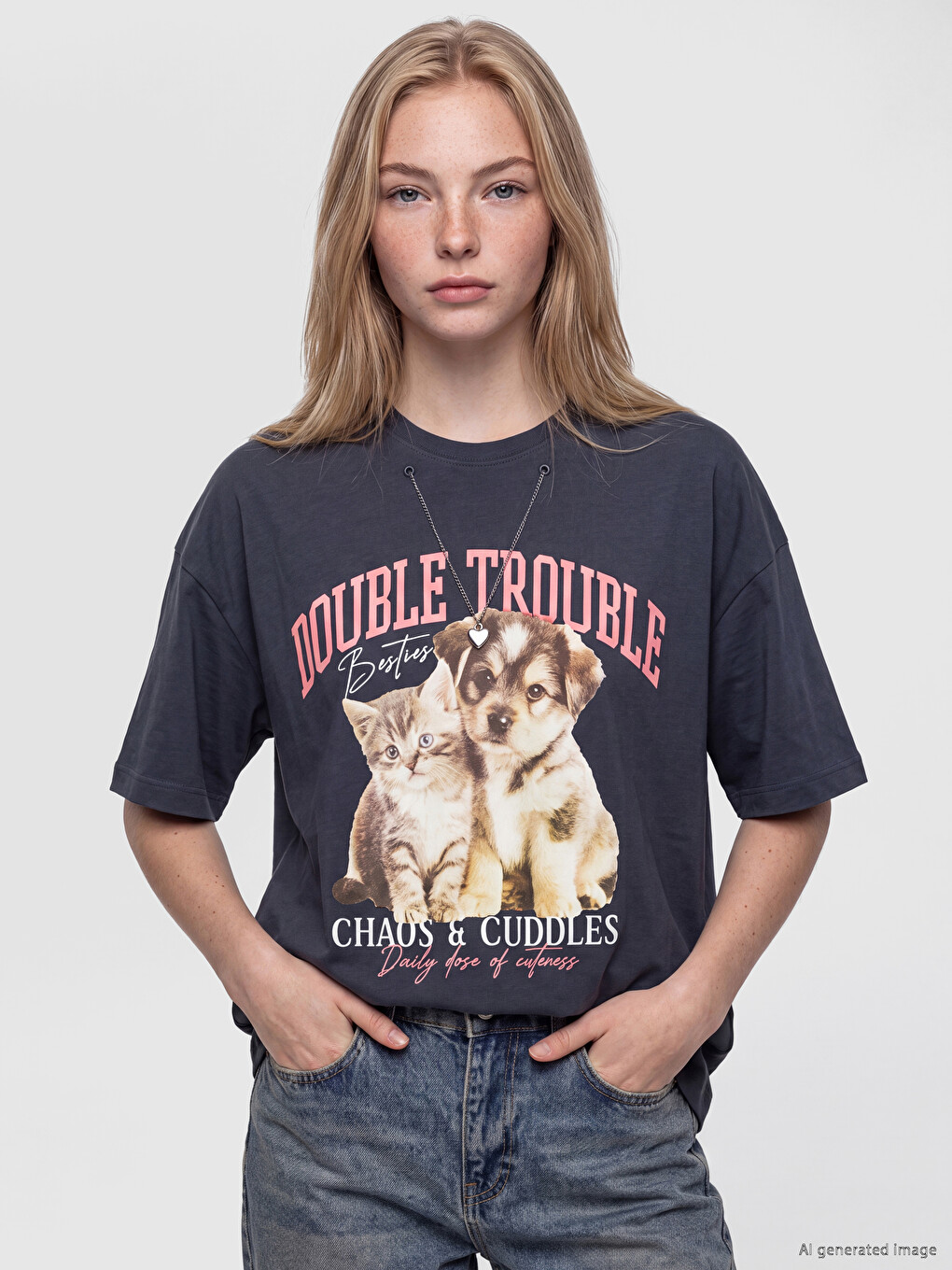 T-shirt Femme Surdimensionné 100 % Coton Avec Collier