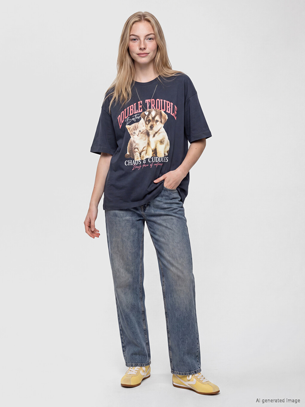 T-shirt Femme Surdimensionné 100 % Coton Avec Collier-1