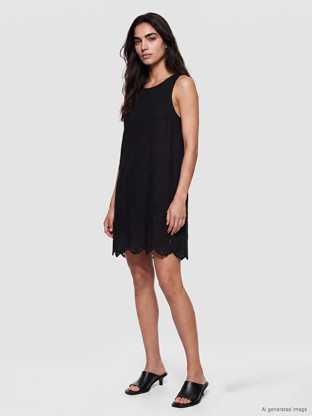 Crew Neck Embroidered A-line Mini Dress