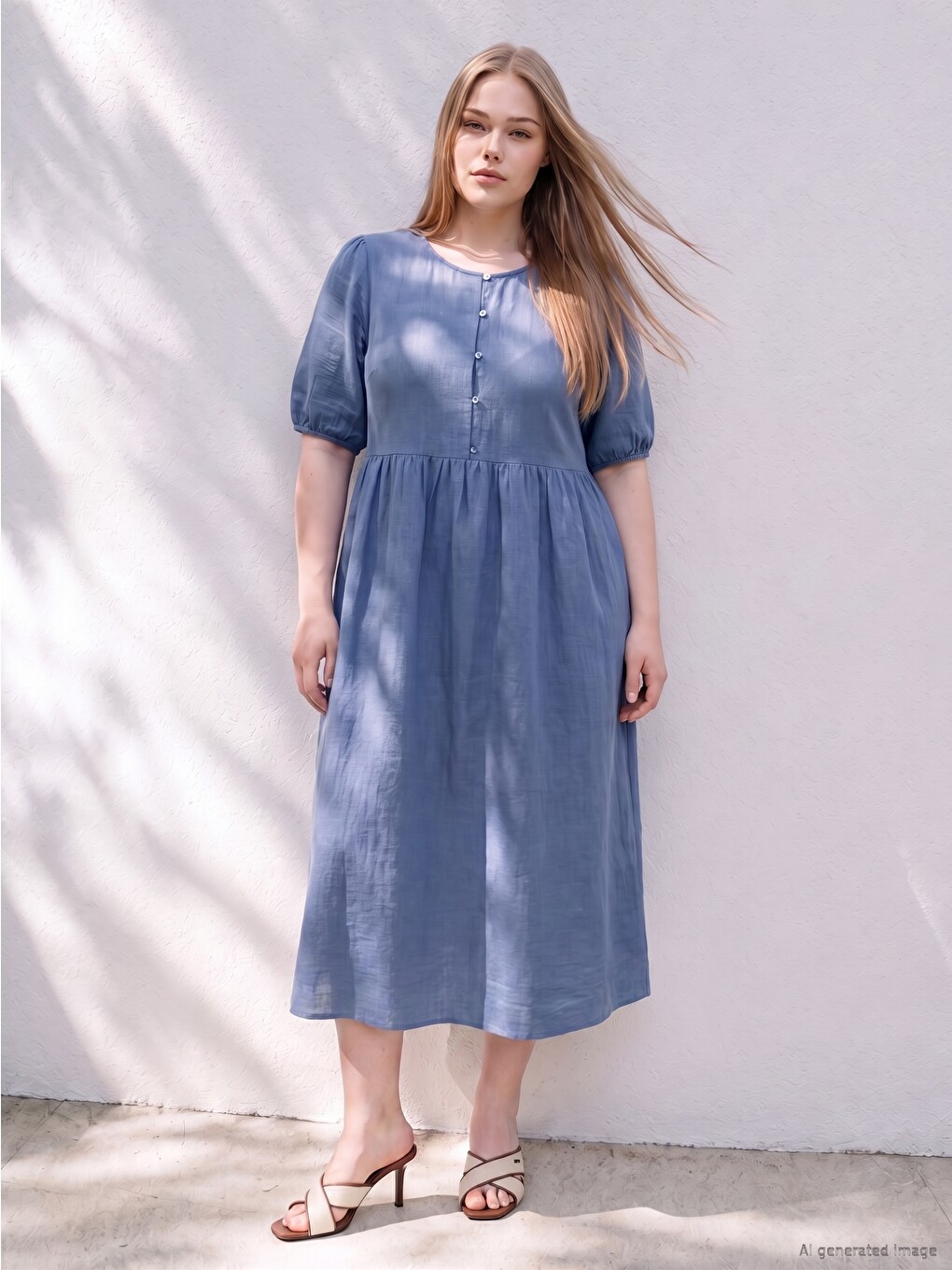 Plus Size Crew Neck Pleated Dress
