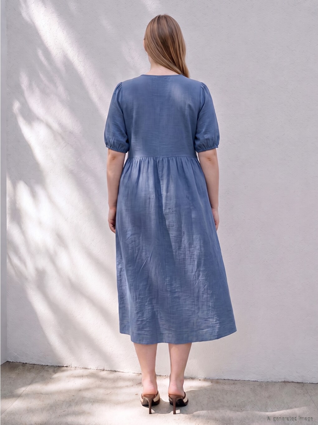Plus Size Crew Neck Pleated Dress-2