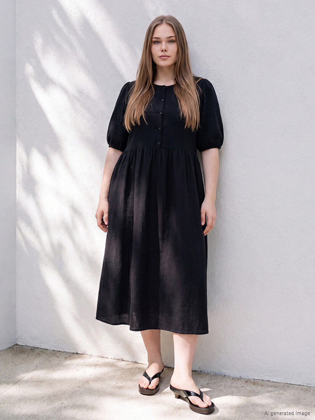 Plus Size Crew Neck Pleated Dress