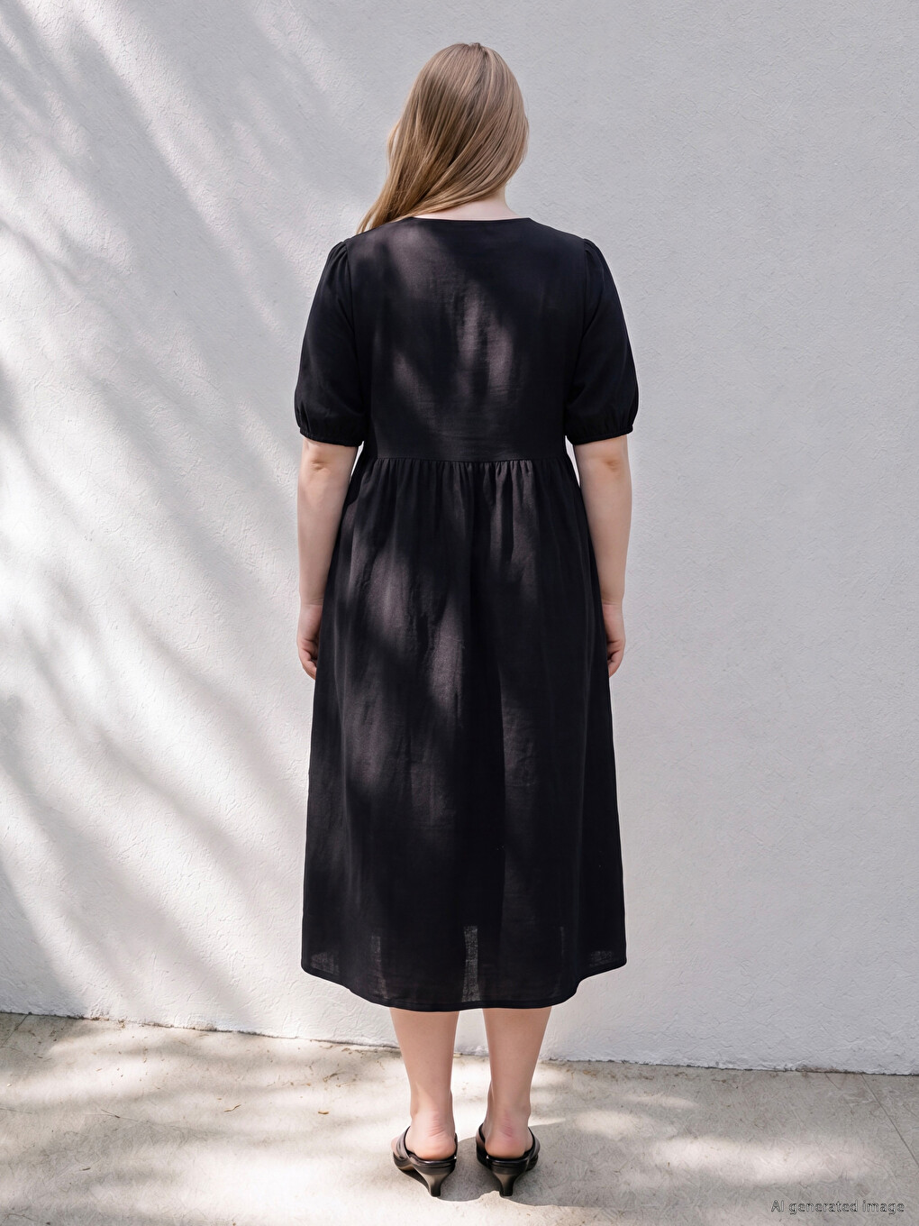 Plus Size Crew Neck Pleated Dress-2
