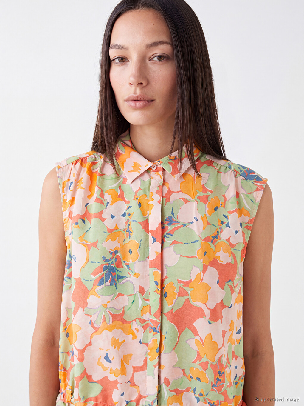 Floral Ruched Women's Shirt-2