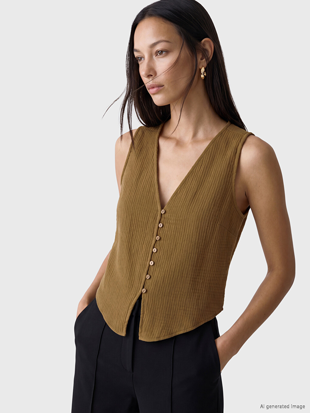 V Neck Textured Women's Classic Waistcoat