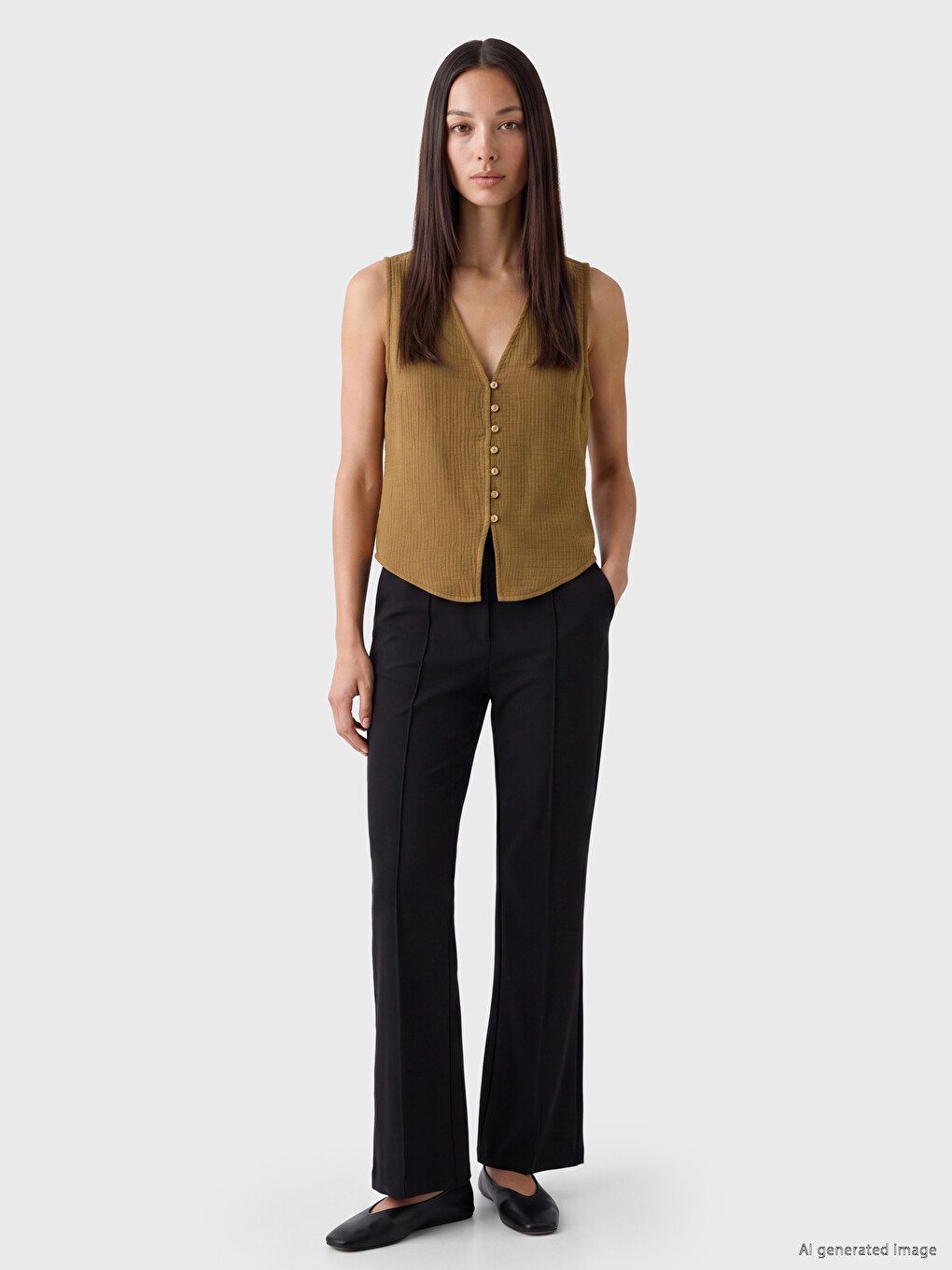 V Neck Textured Women's Classic Waistcoat-1