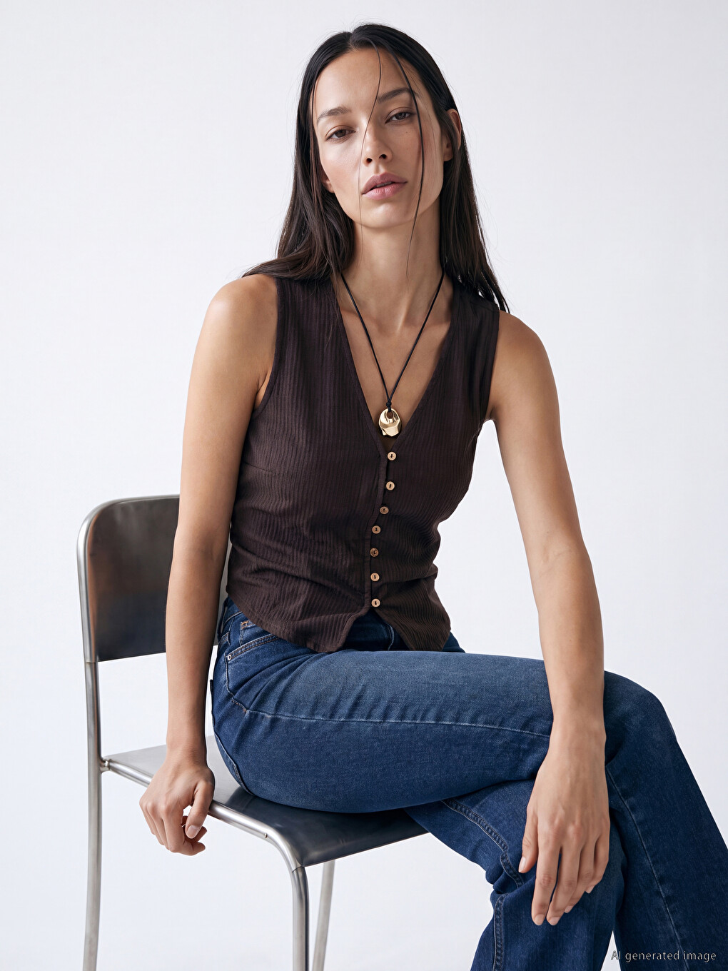 V Neck Textured Women's Classic Waistcoat