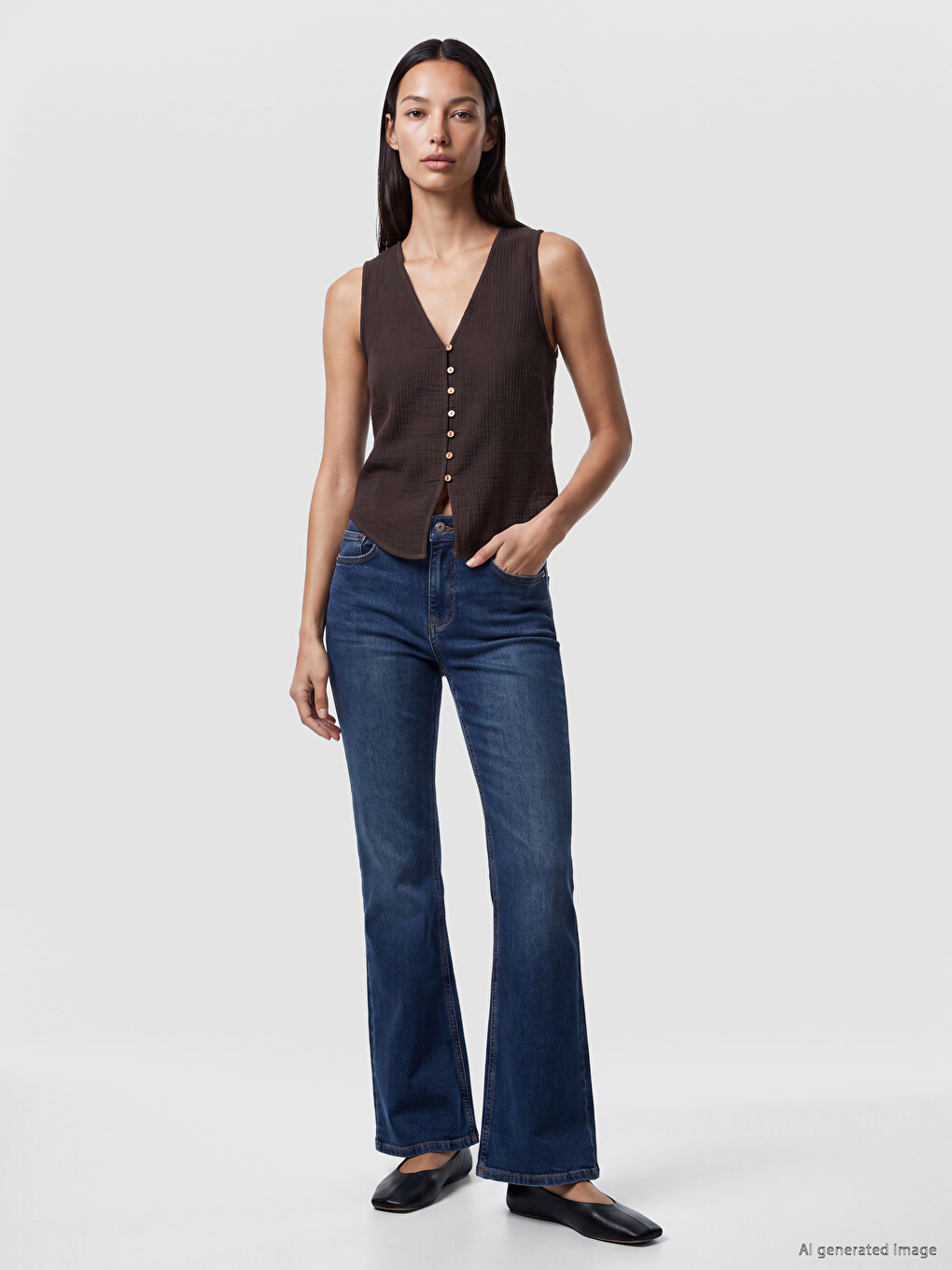 V Neck Textured Women's Classic Waistcoat-1