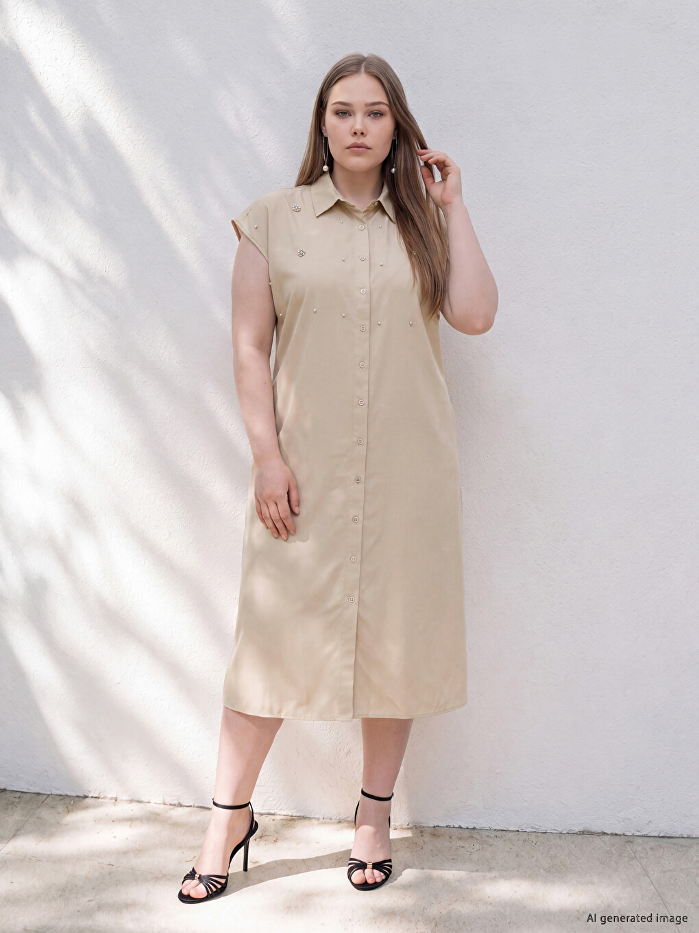 Plus Size Rhinestone Embellished Shirt Dress