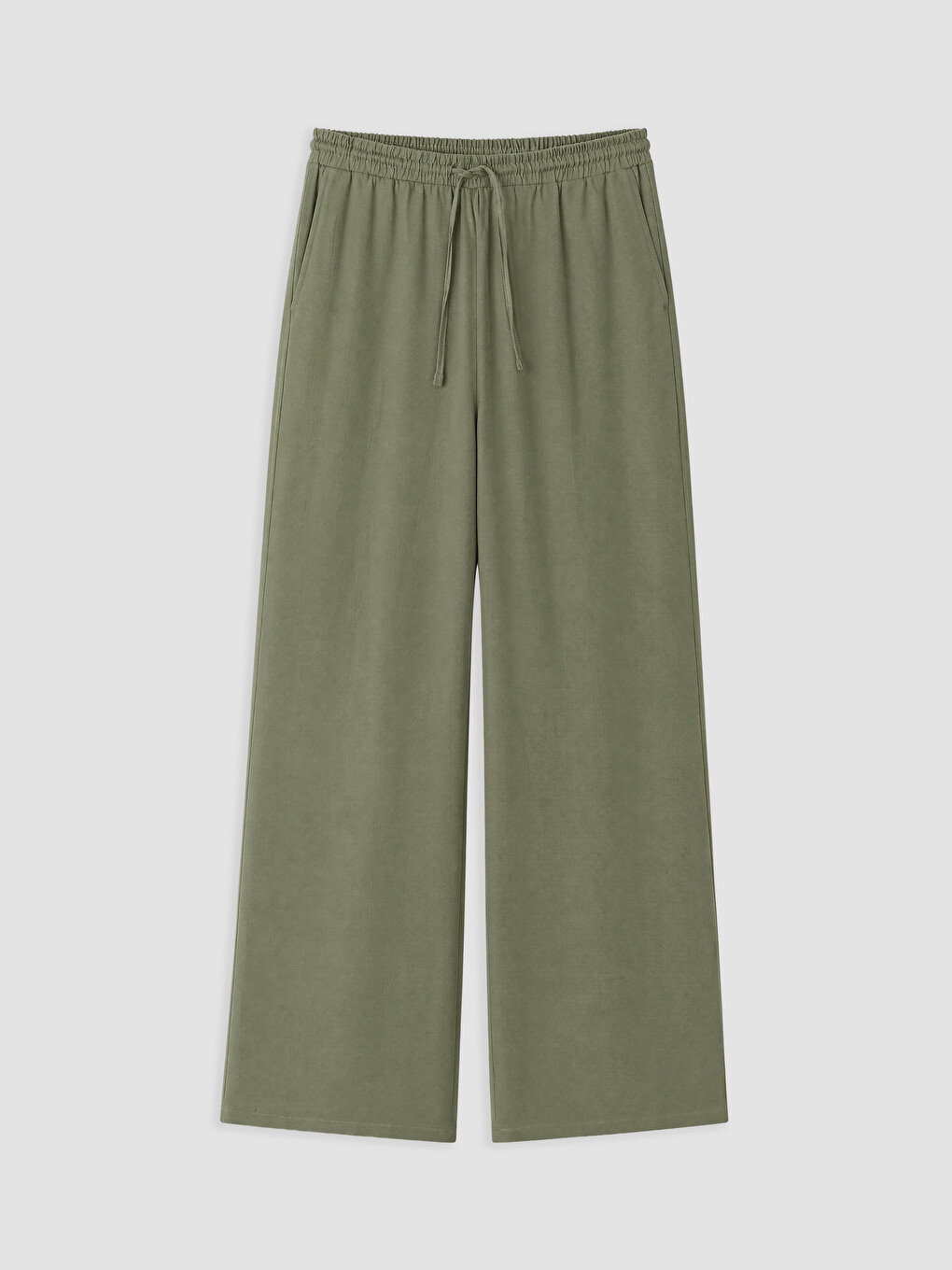 Haki Beli Lastikli Geniş Paça Kadın Pantolon
