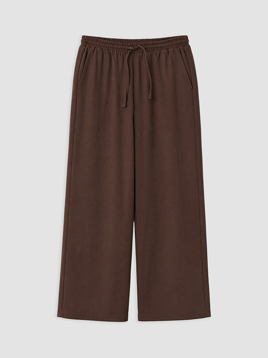 Kahverengi Beli Lastikli Geniş Paça Kadın Pantolon