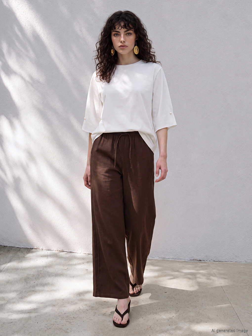 Elastic Waist Wide Leg Women's Trousers