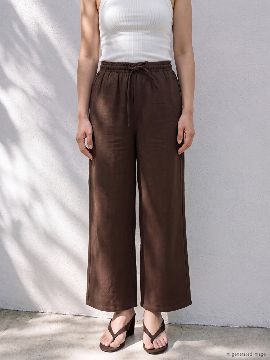 Elastic Waist Wide Leg Women's Trousers-1