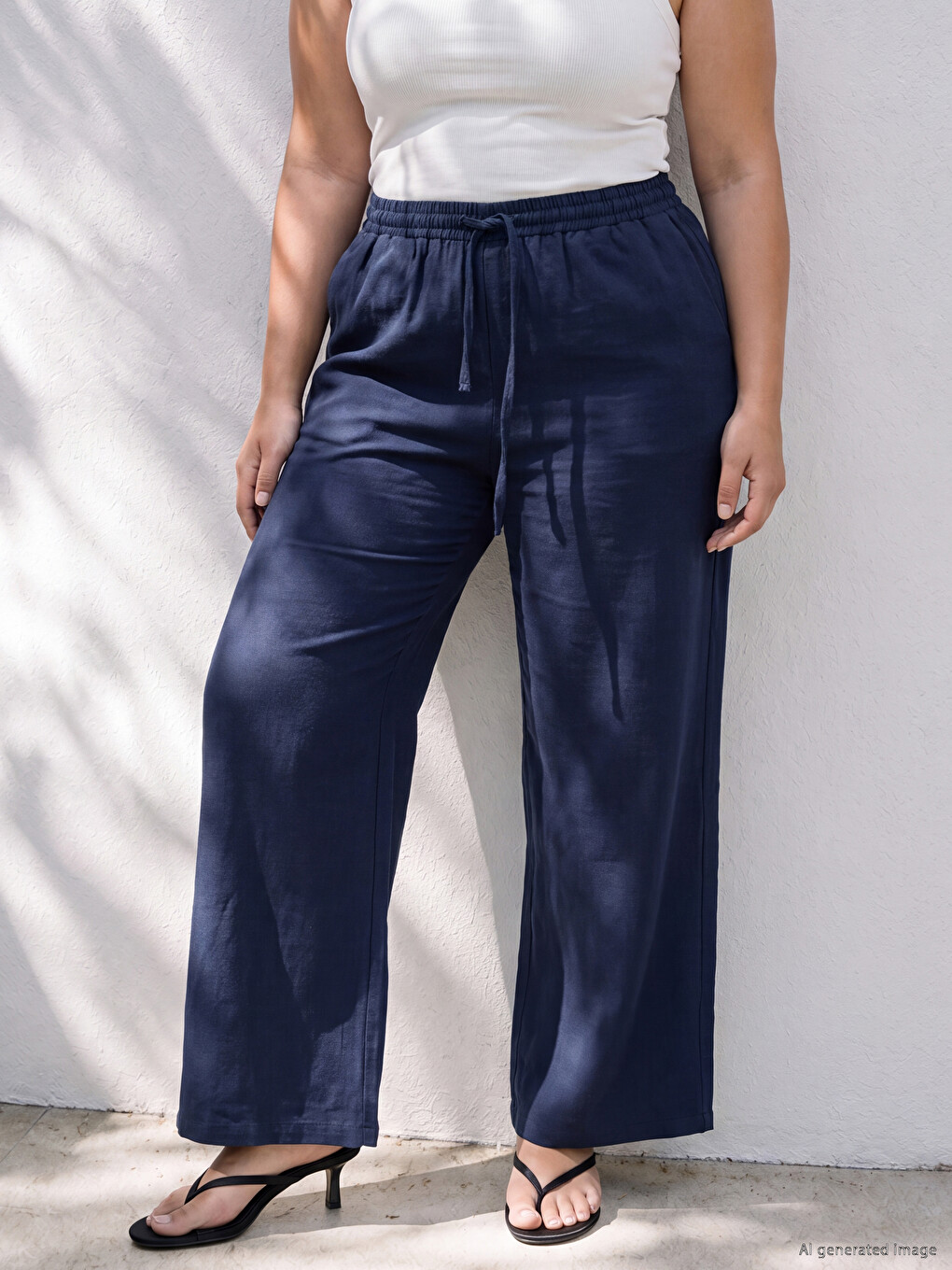 Elastic Waist Wide Leg Women's Trousers-1