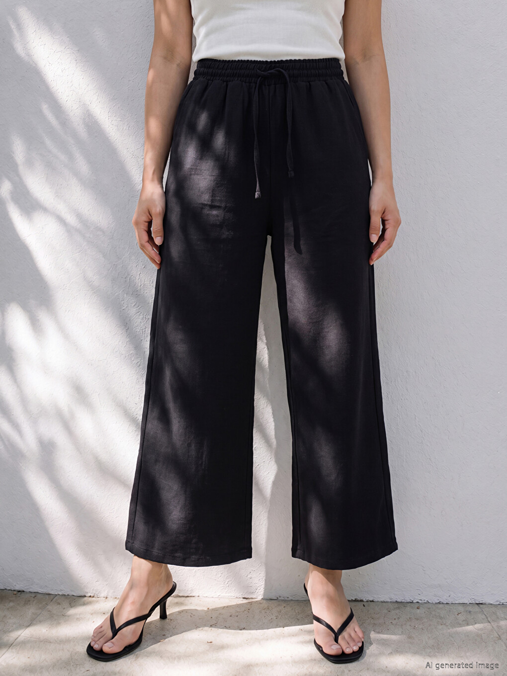 Elastic Waist Wide Leg Women's Trousers-1