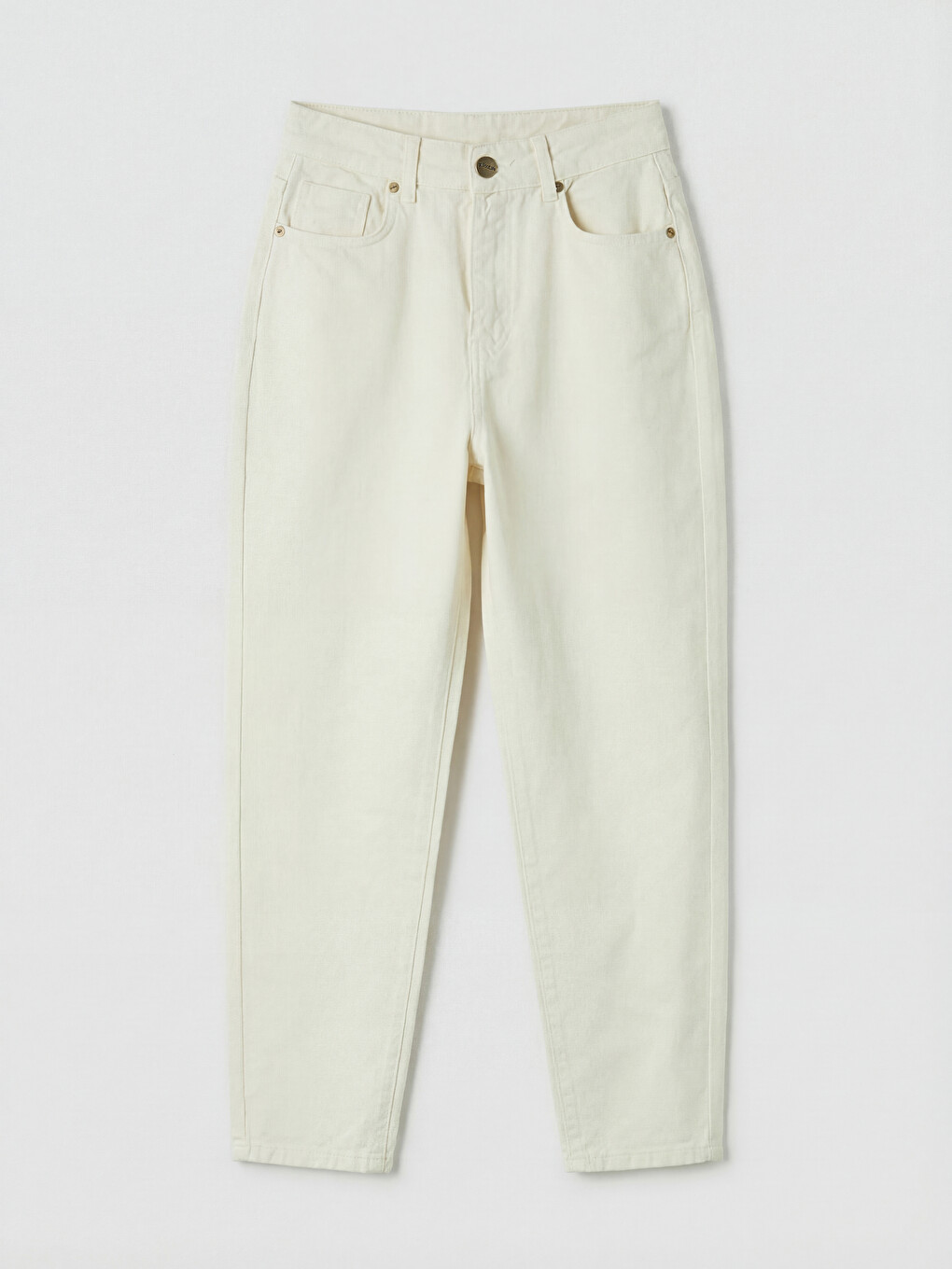 Ekru Mom Fit Kadın Jean Pantolon-4