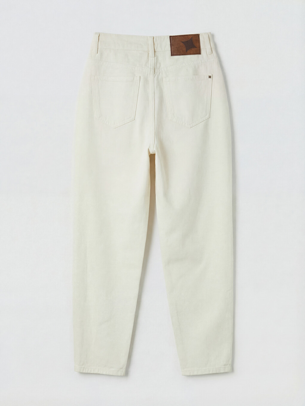 Ekru Mom Fit Kadın Jean Pantolon-5