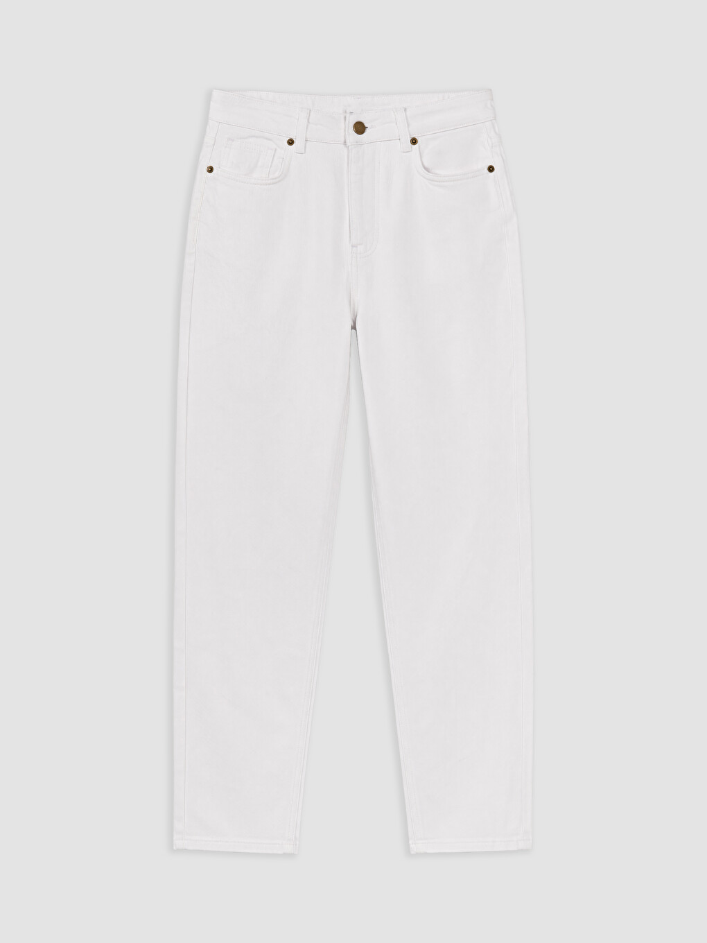 Beyaz Büyük Beden Mom Fit Kadın Jean Pantolon