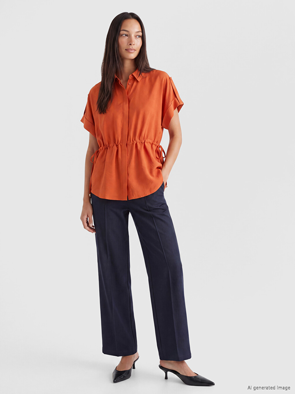 Ruched Oversize Modal Blended Women's Shirt-1