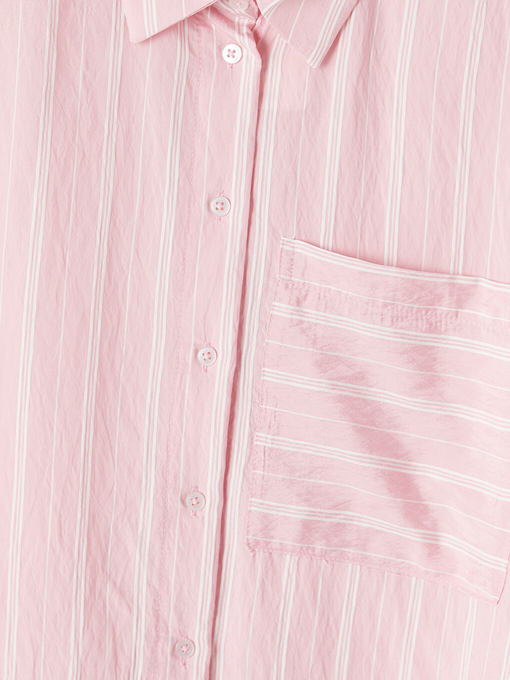Pembe Çizgili Oversize Kadın Gömlek Tunik-1