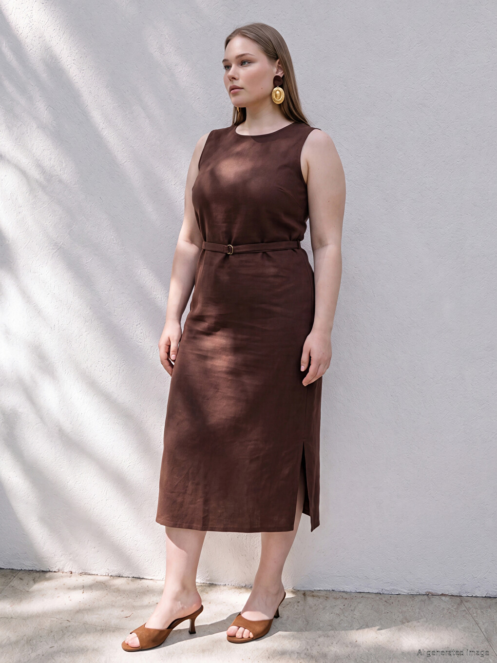 Crew Neck Belted Dress