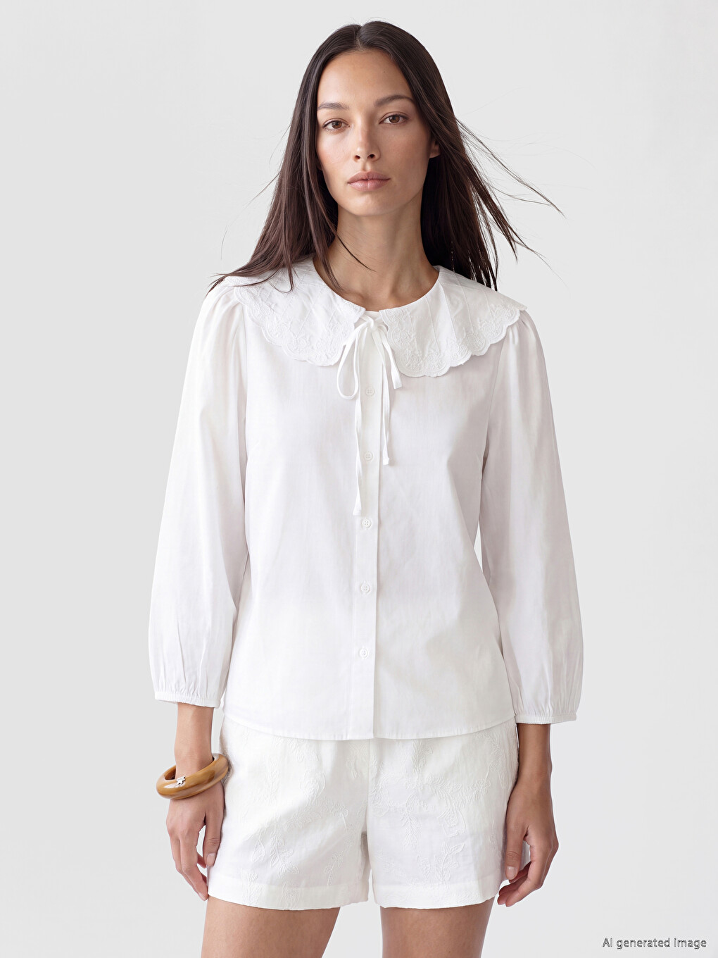 Peter Pan Collar Embroidered Women's Shirt