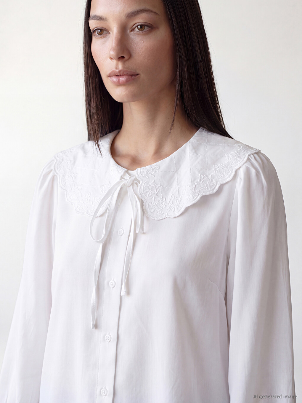 Peter Pan Collar Embroidered Women's Shirt-2
