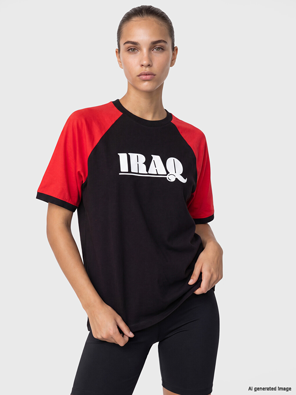 Siyah Irak Baskılı %100 Pamuklu Kadın Spor Tişört