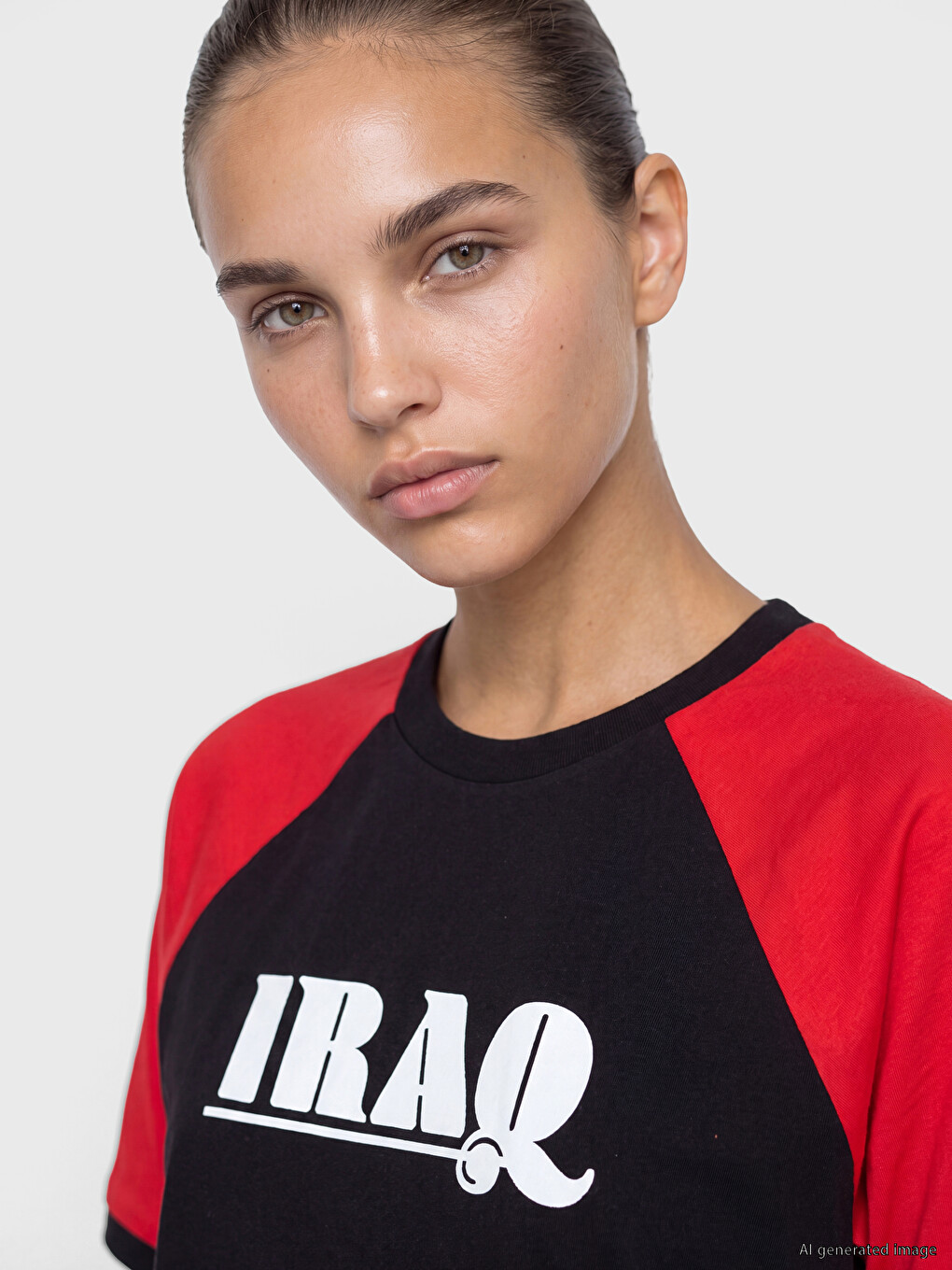 Siyah Irak Baskılı %100 Pamuklu Kadın Spor Tişört-2