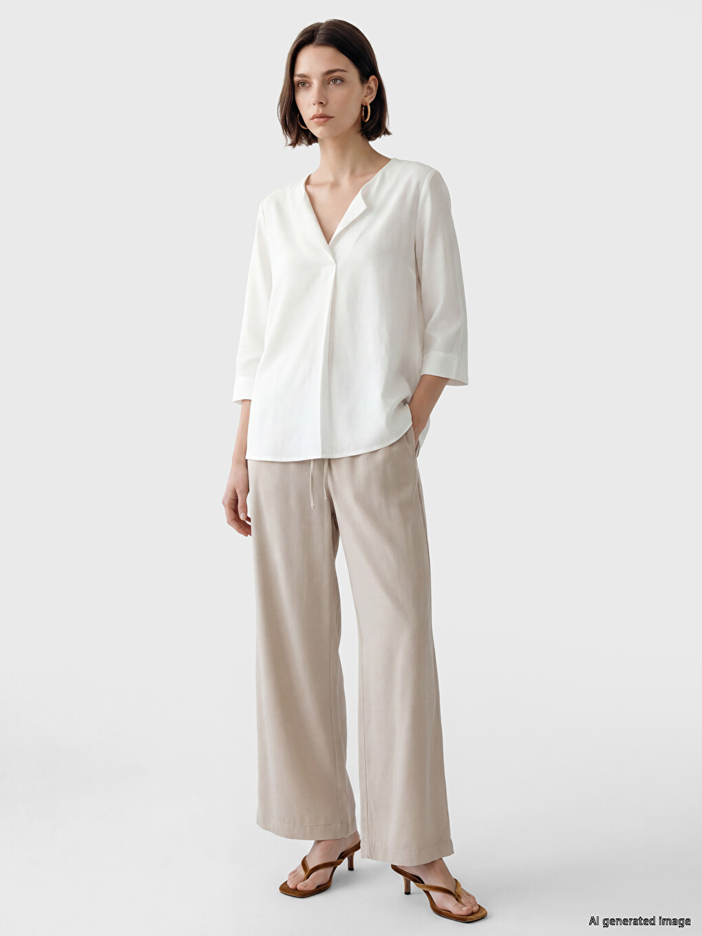 Elastic Waist Wide Leg Women's Trousers