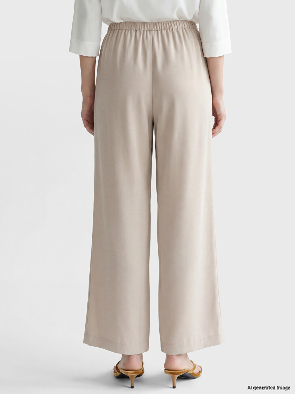 Elastic Waist Wide Leg Women's Trousers-3