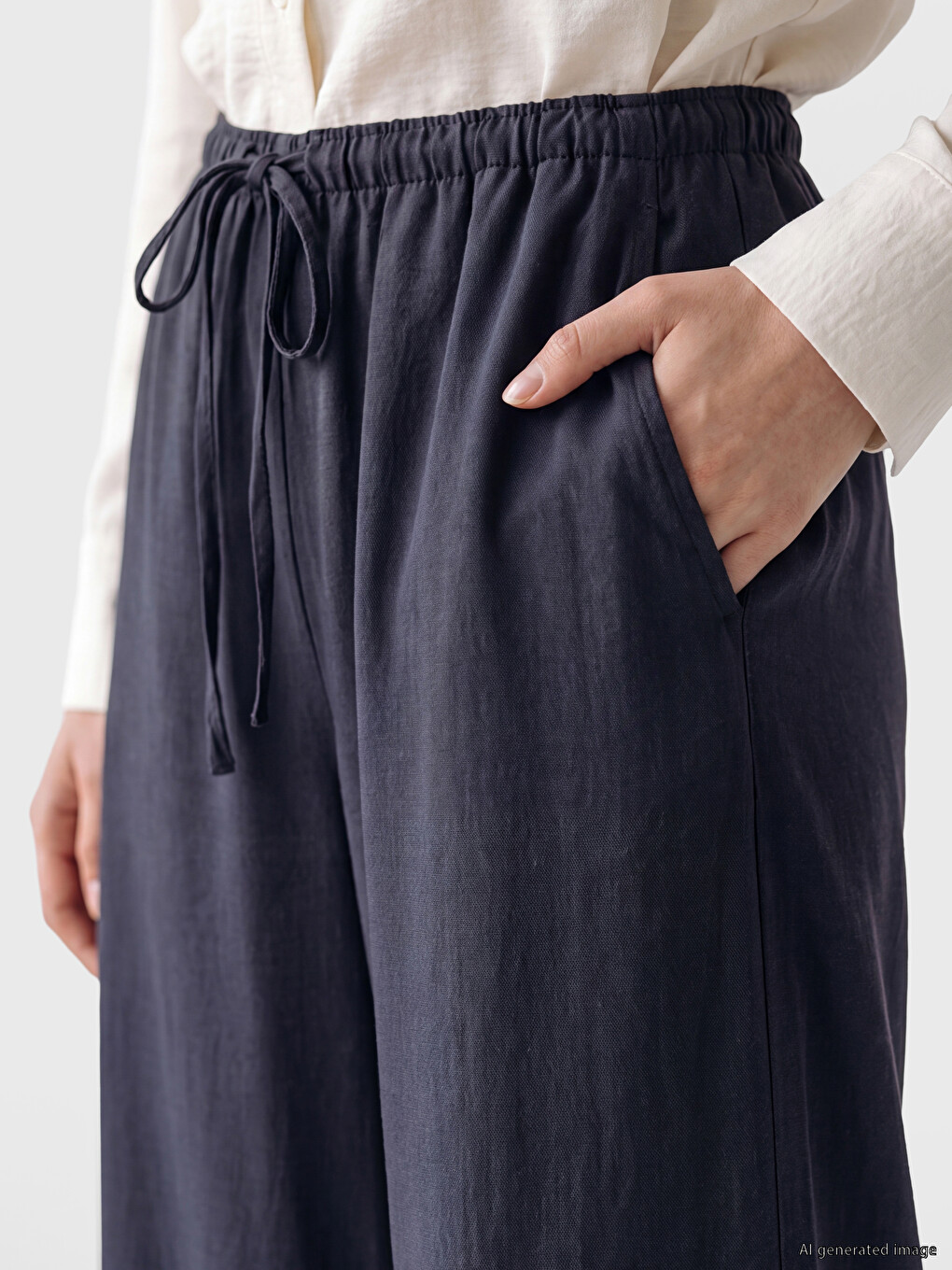 Pantalone Za Žene Širokih Nogavica Sa Elastičnim Strukom-2