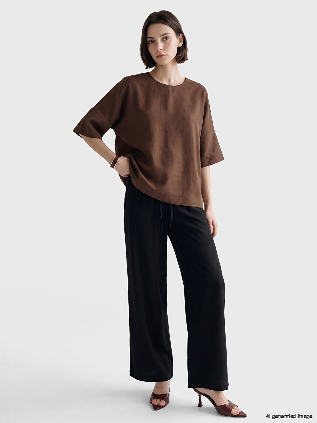 Elastic Waist Wide Leg Women's Trousers
