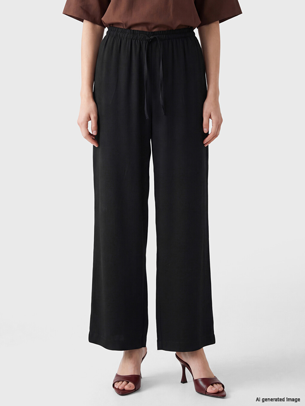 Elastic Waist Wide Leg Women's Trousers-1