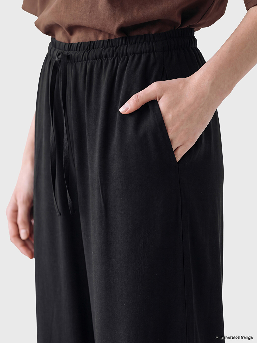 Elastic Waist Wide Leg Women's Trousers-2