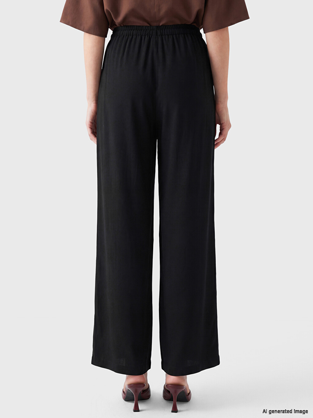 Elastic Waist Wide Leg Women's Trousers-3