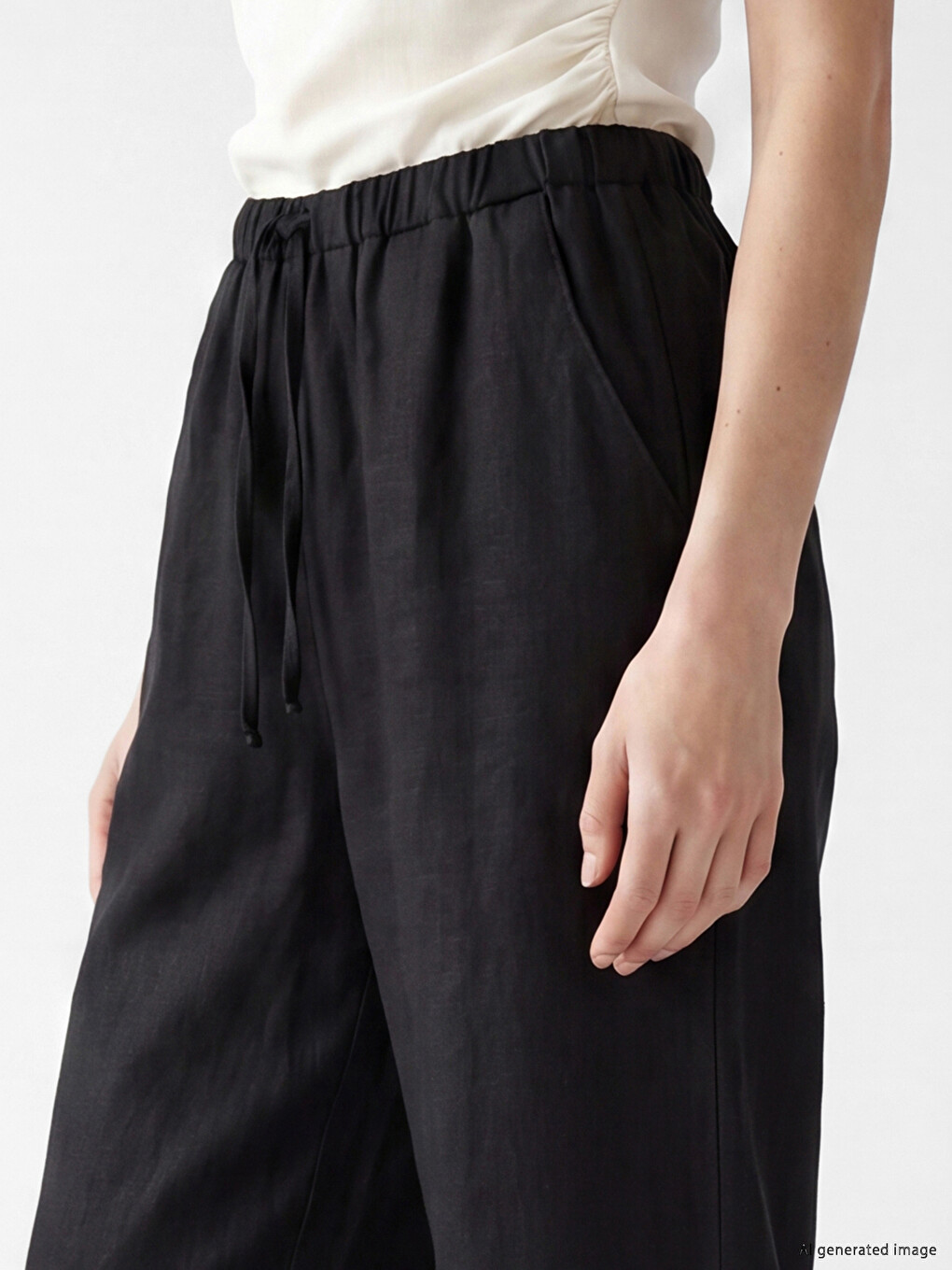 Pantalone Za Žene Od Lanene Mješavine Sa Elastičnim Strukom-2