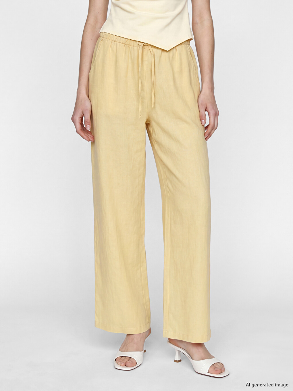 Elastic Waist Linen Blend Women's Trousers-1