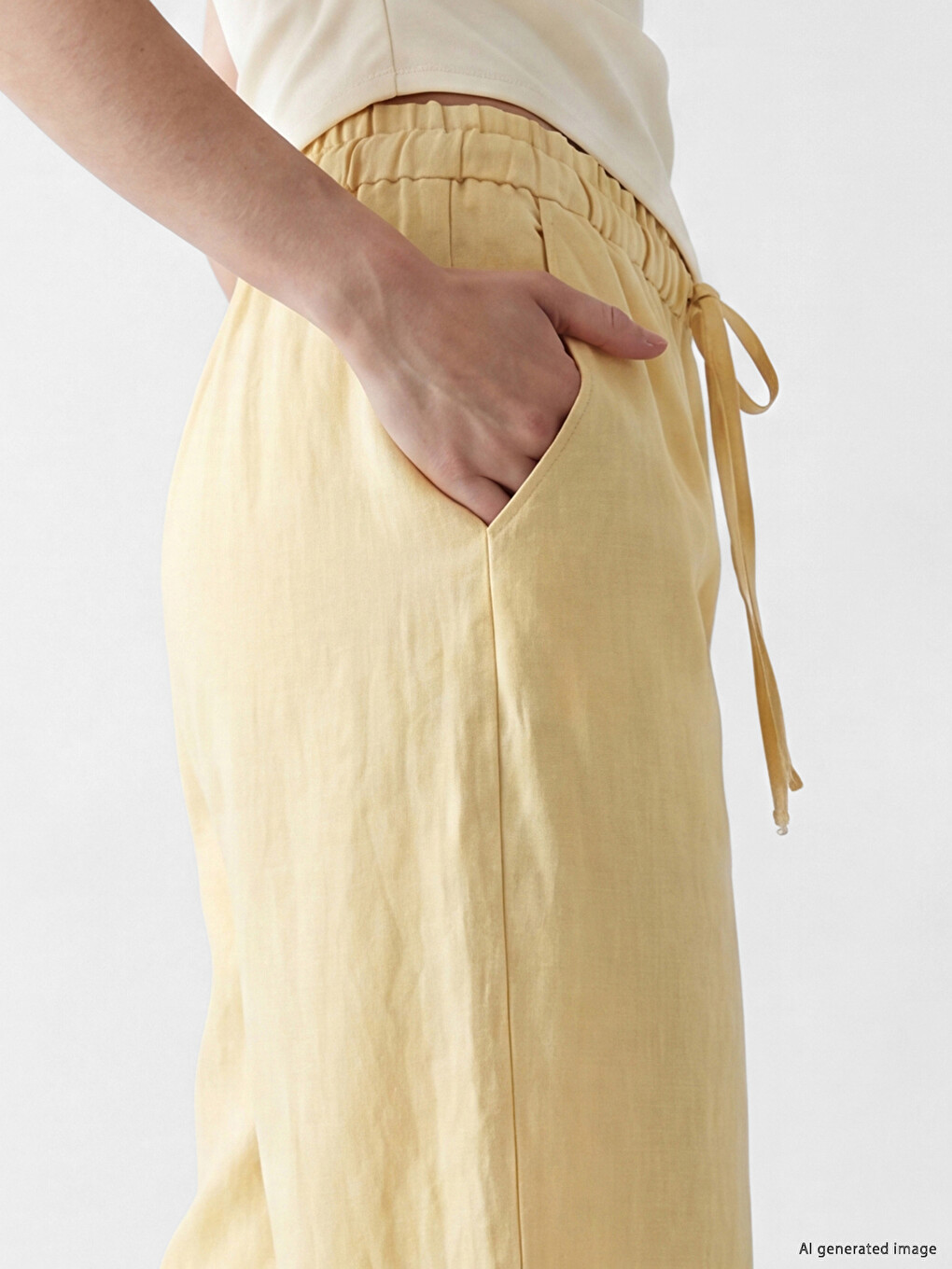 Elastic Waist Linen Blend Women's Trousers-2