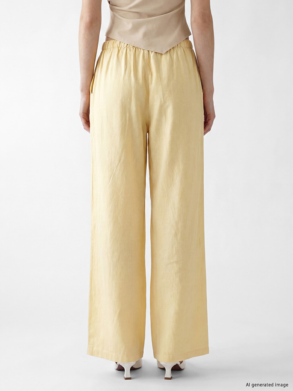 Elastic Waist Linen Blend Women's Trousers-3