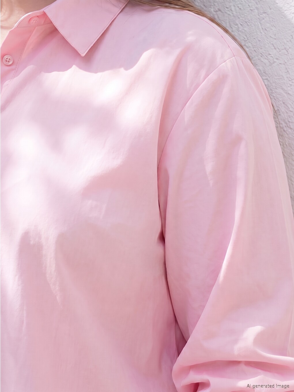 Pembe Büyük Beden Poplin Kadın Gömlek-2